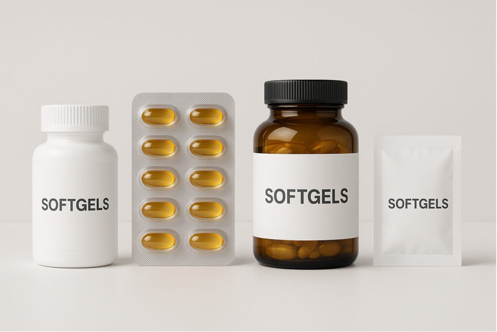 Various softgel product packaging styles for OEM/ODM supplements